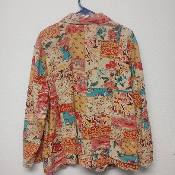 Fall Quilt Patchwork 2x Floral Button Front Shirt Jacket Coat Blazer C Banks - Picture 3 of 8